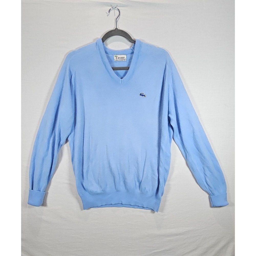 Vintage IZOD LACOSTE XL Baby Blue V Neck Sweater‎ 80s 90s Prep Pullover Classic
